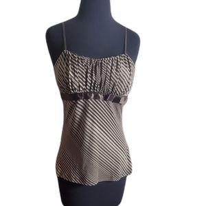 Rampage striped spaghetti strap camisole top size brown cream satin trim